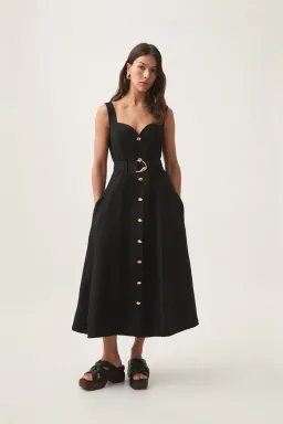 Aje Clay Belted Midi Dress Black Size 8 for rent on The Volte - image 1