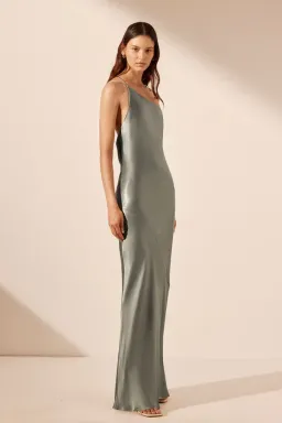 Shona Joy La Lune One Shoulder Cowl Back Maxi Dress Sage Green Size S / AU 8 for rent on The Volte - image 2