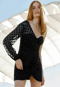 Sheike Revenge Mesh Polka Dot One Sleeve Mini Dress Black Size 8 for rent on The Volte - image 2