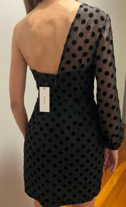 Sheike Revenge Mesh Polka Dot One Sleeve Mini Dress Black Size 8 for rent on The Volte - image 4