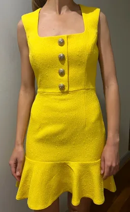 Rebecca Vallance Jaclyn Button Mini Dress Canary Yellow Size 6 for rent on The Volte - image 2