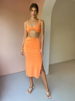 Bec & Bridge Clover Top and Midi Skirt Set Nectarine Size 8 for rent on The Volte - image 1