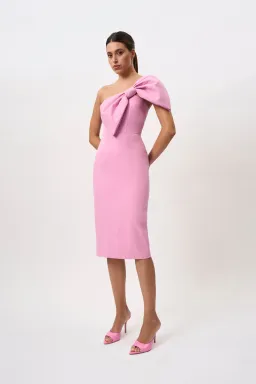 By Johnny Bridget Bow Midi Dress Taffy Pink Size 8 for rent on The Volte - image 1