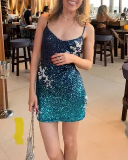 Patbo Mykonos Sequin Mini Dress Blue Ombre Size 6 for rent on The Volte - image 5