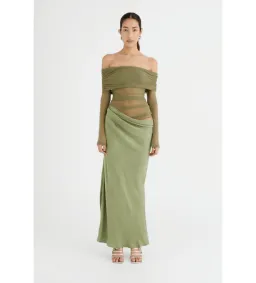 Benni Yasmin Off-Shoulder Maxi Dress in Pistachio Size 6 for rent on The Volte - image 1