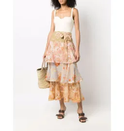 Zimmermann Postcard Ruffled Mini Skirt Mixed Swirl Floral Size 0P / AU 6 for rent on The Volte - image 1