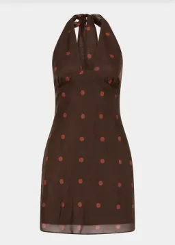 Sir the Label Toni Halter Mini Dress Chocolate Dot Size 1 / AU 8 for rent on The Volte - image 5