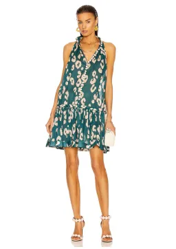 Zimmermann Shelly Swing Gathered Cotton Mini Dress Teal Leopard Print Size 0P / AU 6 / US 2  for rent on The Volte - image 1