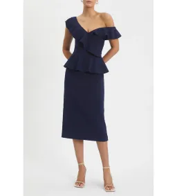 Rebecca Vallance Grace Frill Midi Dress Navy Size AU 10 for rent on The Volte - image 1