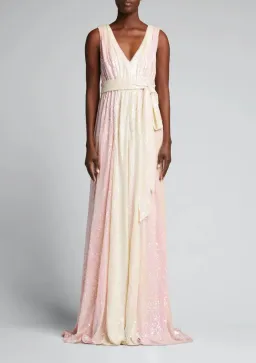 Badgley Mischka Two Tone V-Neck Sequin Long Gown Pink and Lemon Size AU 8 for rent on The Volte - image 5