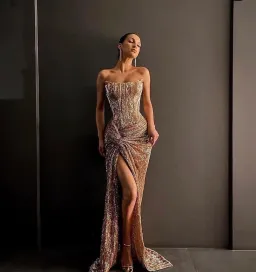 Lia Stublla Chanel Gown Rose Gold Size 6 for rent on The Volte - image 1