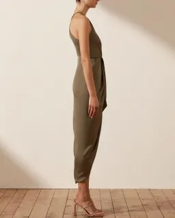 Shona Joy Luxe Tie Front Sleeveless Midi Dress Pine Valley Size 6 for rent on The Volte - image 2