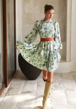 Frank & Dollys Viamo Cascade Floral Satin Dress in Sage Size XXS / 6 for rent on The Volte - image 2