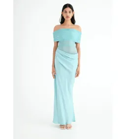 Benni Nico Off-Shoulder Maxi Dress in Aquamarine Size AU 8 for rent on The Volte - image 1