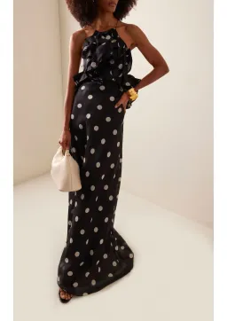 Zimmermann Crush Ruffle Halter Maxi Dress in Black/Cream Dot Size 2 / AU 12 for rent on The Volte - image 1