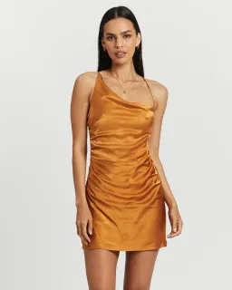 Shona Joy Alma Bias Cowl Mini Dress Turmeric Size 6 for rent on The Volte - image 2