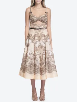 Zimmermann Crush Twist Front Midi Dress Peach Lace Print Size 0 / AU 8 for rent on The Volte - image 1