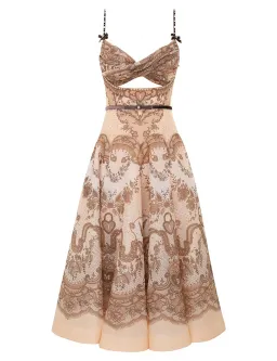 Zimmermann Crush Twist Front Midi Dress Peach Lace Print Size 0 / AU 8 for rent on The Volte - image 3