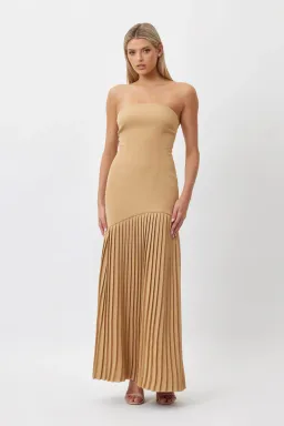Bianca and Bridgett Mara Pleated Maxi Dress Beige Size 12 for rent on The Volte - image 1