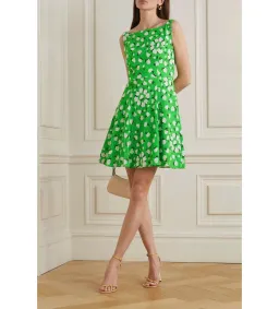 Emilia Wickstead Panna Floral Print Dress Green & White Stretch Cotton Size AU 4 for rent on The Volte - image 1