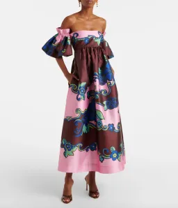 Alémais Azalea Off-shoulder Satin Midi Dress Floral Size AU 16 for rent on The Volte - image 1