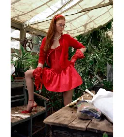 For Love and Lemons Pointelle Mini Dress Red Size S / AU 8  for rent on The Volte - image 5