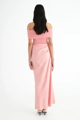BENNI Nico Off Shoulder Maxi Dress in Candy Floss Pink Size AU 8 for rent on The Volte - image 3