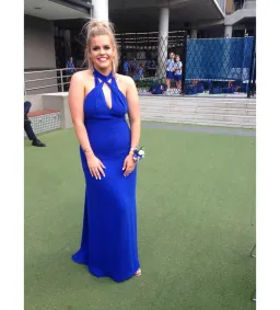 Carla Zampatti Halter Dress Blue Size AU 12  for rent on The Volte - image 1