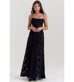 House Of CB Seren Floral Lace Back Maxi Dress Black Size AU 10 for rent on The Volte - image 2