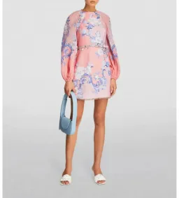 Zimmermann Postcard Mini Dress Swirl Floral Coral Size 2 / AU 12 for rent on The Volte - image 1