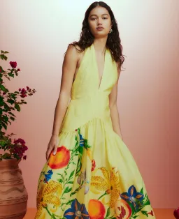 Alemais  Dahlia Halter Gown Midi Yellow Print Size AU 10  for rent on The Volte - image 5