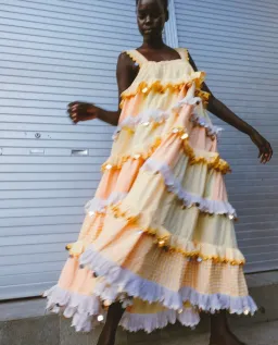 Innika Choo Ric Rac Patchwork Sequin Maxi Dress Yellow One Size for rent on The Volte - image 1