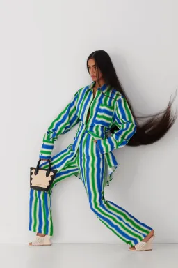 The Wolf Gang Waikiki Shirt Dress and Pant Set Cobalt Zigzag Size 8 for rent on The Volte - image 1