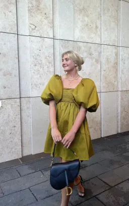 Aje Casabianca Puff Sleeve Mini Dress Olive Green Size 8 for rent on The Volte - image 3