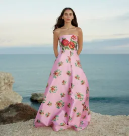 Aston Studio Audrey Dress in Salmon Bouquet Size 8  for rent on The Volte - image 1