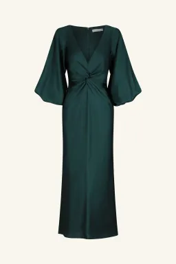 Shona Joy Luxe Balloon Sleeve Knot Front Midi Dress in Emerald Size 18 for rent on The Volte - image 5