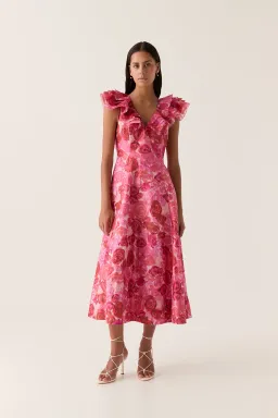 Aje Enchanted Plunge Midi Dress Misty Rose Size 16 for rent on The Volte - image 1