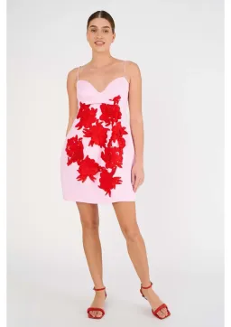 Oroton Contrast 3D Flower Mini Dress Rose Poppy Size 8 for rent on The Volte - image 1