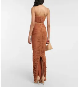 Alex Perry Hartley Ruched Maxi Skirt Brown Size AU 8 for rent on The Volte - image 3