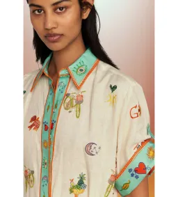 Alémais Holiday Go-to Embroidered Shirtdress Print Size AU 16 for rent on The Volte - image 2