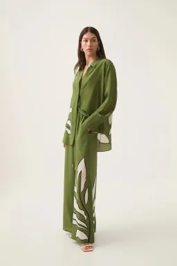 Aje Planetary Silk Drawcord Pants Abstract Fern Size AU 6 for rent on The Volte - image 2