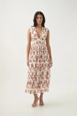 Aje Becoming Bow Back Midi Dress Flora Natura Size AU 10  for rent on The Volte - image 1