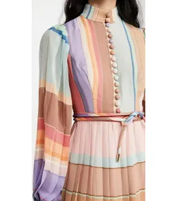 Zimmermann Rainbow Striped Crepe De Chine Midi Dress Multi Size 0 /AU 8 for rent on The Volte - image 2