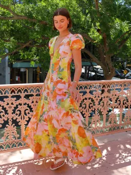 By Nicola Short Sleeve Wavy Maxi Dress In Floral Confetti Size 14 for rent on The Volte - image 1