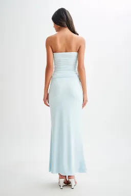 Meshki Winslet Strapless Slinky Longline Top and Bruna Slinky Fishtail Skirt Set in Sky Blue Size S / AU 8 for rent on The Volte - image 3