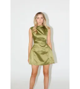 Odd Muse The Ultimate Muse Satin Straight Neck Mini Dress in Olive Size M / AU 10 for rent on The Volte - image 2