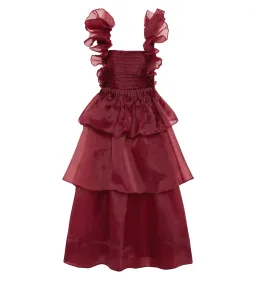 Aje Asra Pleated Frill Midi Dress Mahogany Red Size AU 8 for rent on The Volte - image 6