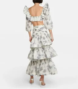 Zimmermann Cropped Bodice & Pleated Tiered Maxi Skirt Set Keira Navy Floral Size 2 / AU 12 for rent on The Volte - image 3