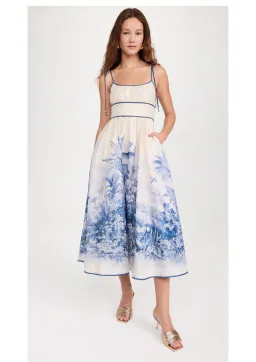 Zimmermann Wylie Picnic Midi Dress Blue Palm Size 0 / AU 8  for rent on The Volte - image 1