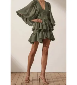 Shona Joy Charlotte Mini Dress Khaki Green Size AU 10 for rent on The Volte - image 2